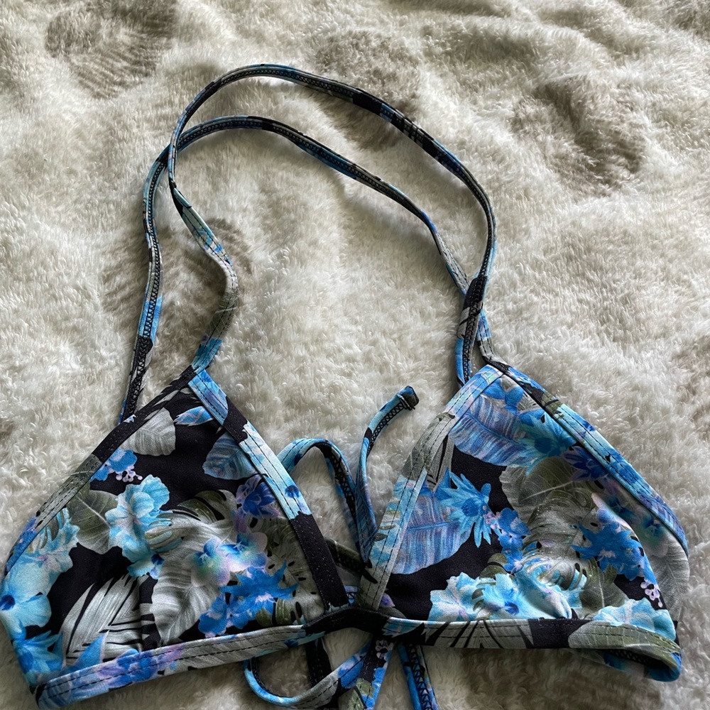 JOLYN Floral Blue and Black Bikini Top